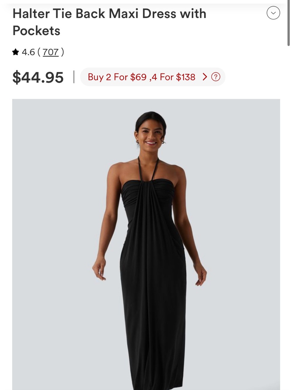 HALARA Black Halter Tie Back Maxi Dress with Pockets